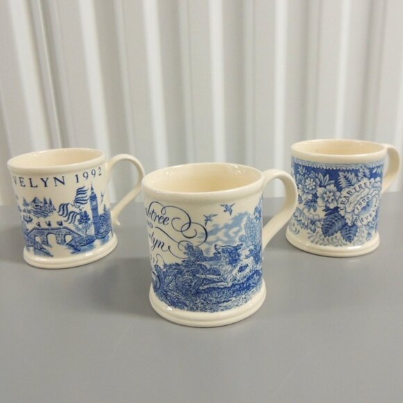 Vintage Blue & White Mugs By C & E - Set of 3 - Picture 1 of 5